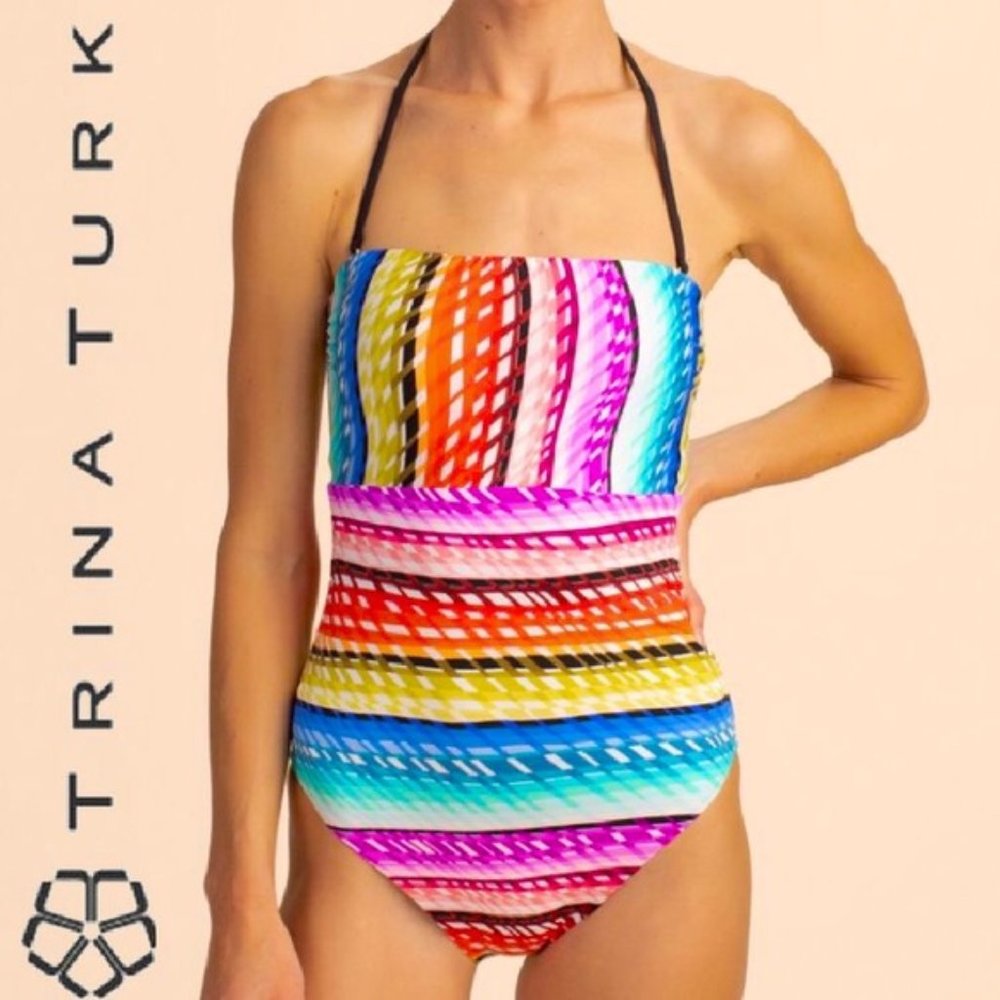 Trina Turk Prismatic High Back Bandeau One Piece Swimsuit Size 6